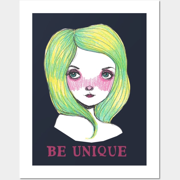 Be Unique: Pretty Green Haired Girl Wall Art by Tessa McSorley